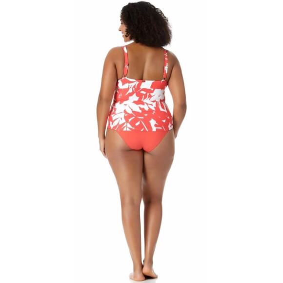 Anne Cole Coral Coastal Palm Retro Twist Underwire Tankini & Bottom 24W NWT - Picture 4 of 8